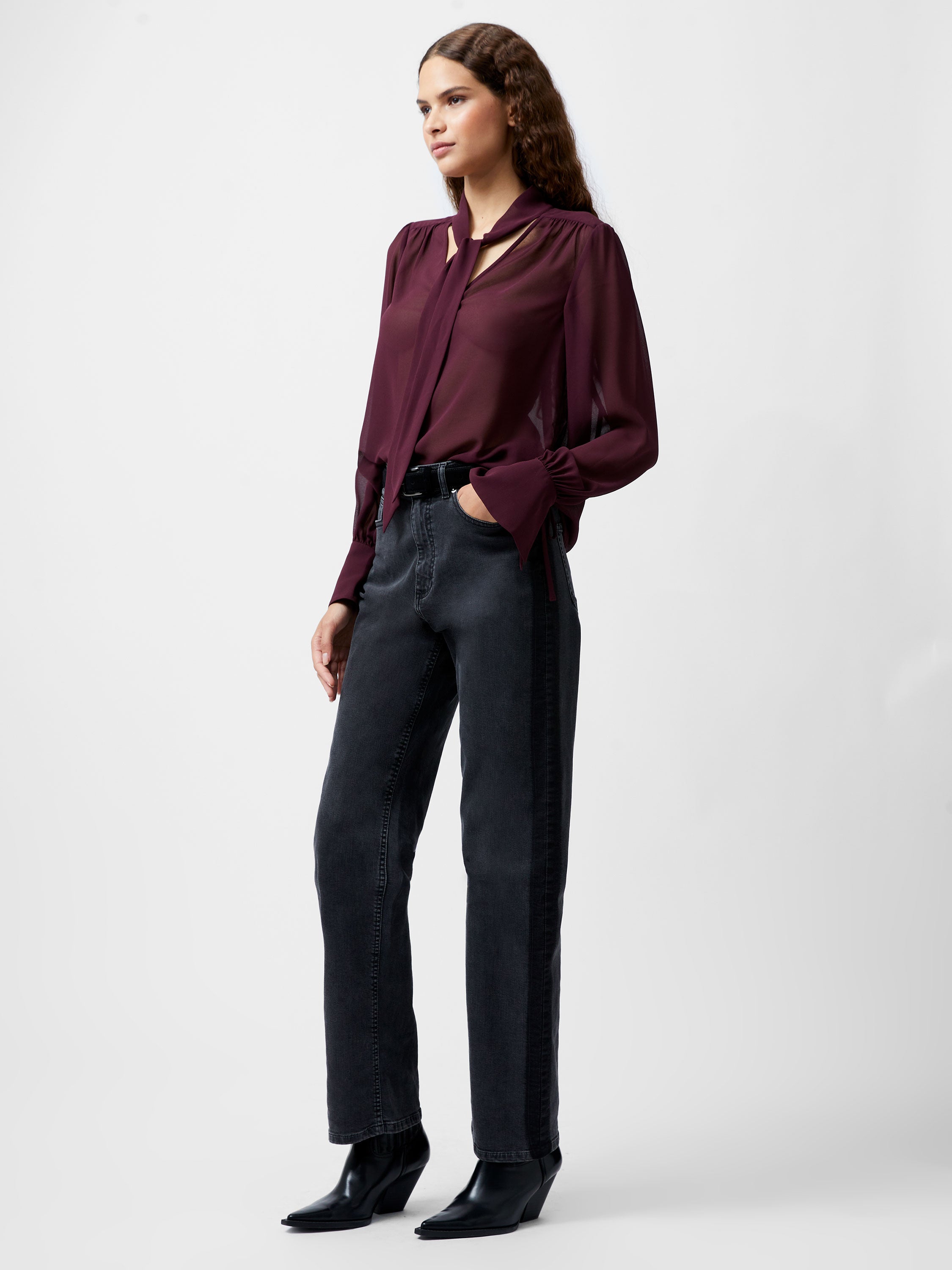 Georgette Long Sleeve Tie Neck Blouse