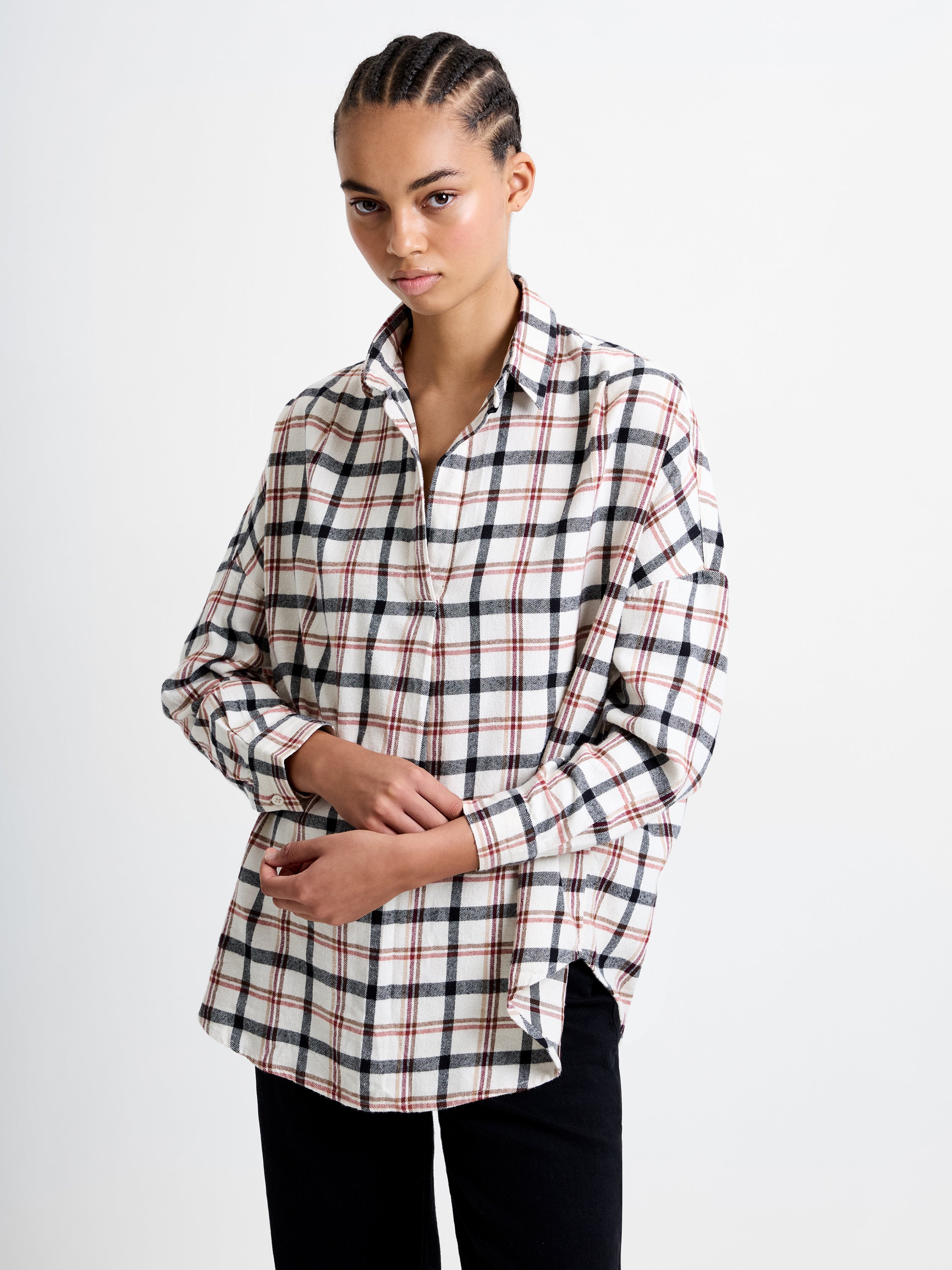 Mixed Flannel Check Popover Shirt