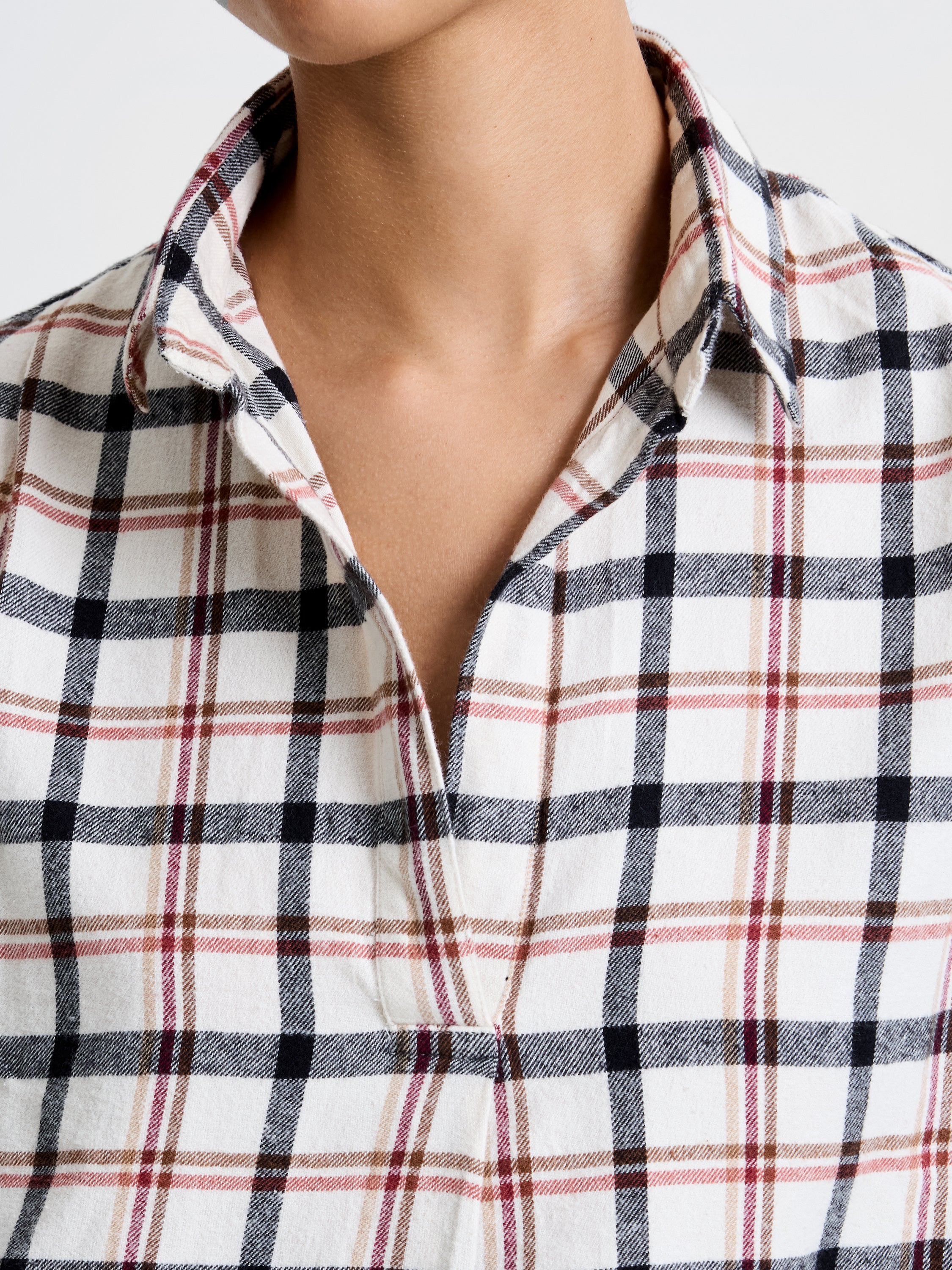 Mixed Flannel Check Popover Shirt
