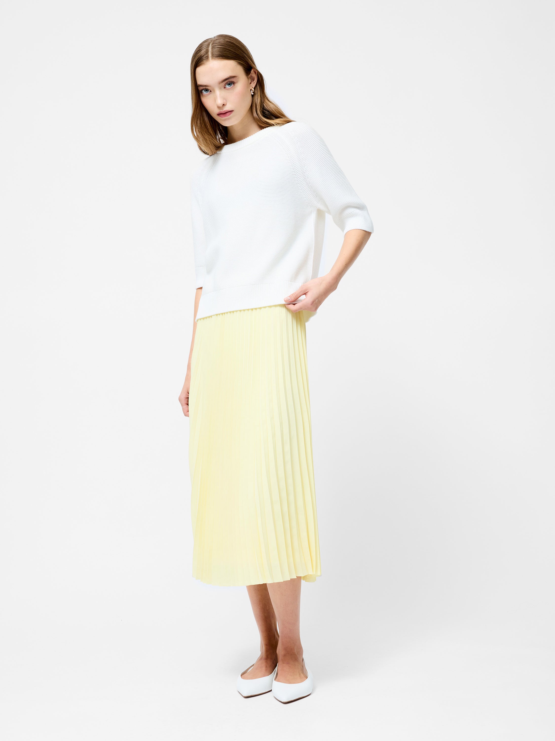 Sunburst Crepe Pleated Midi Skirt