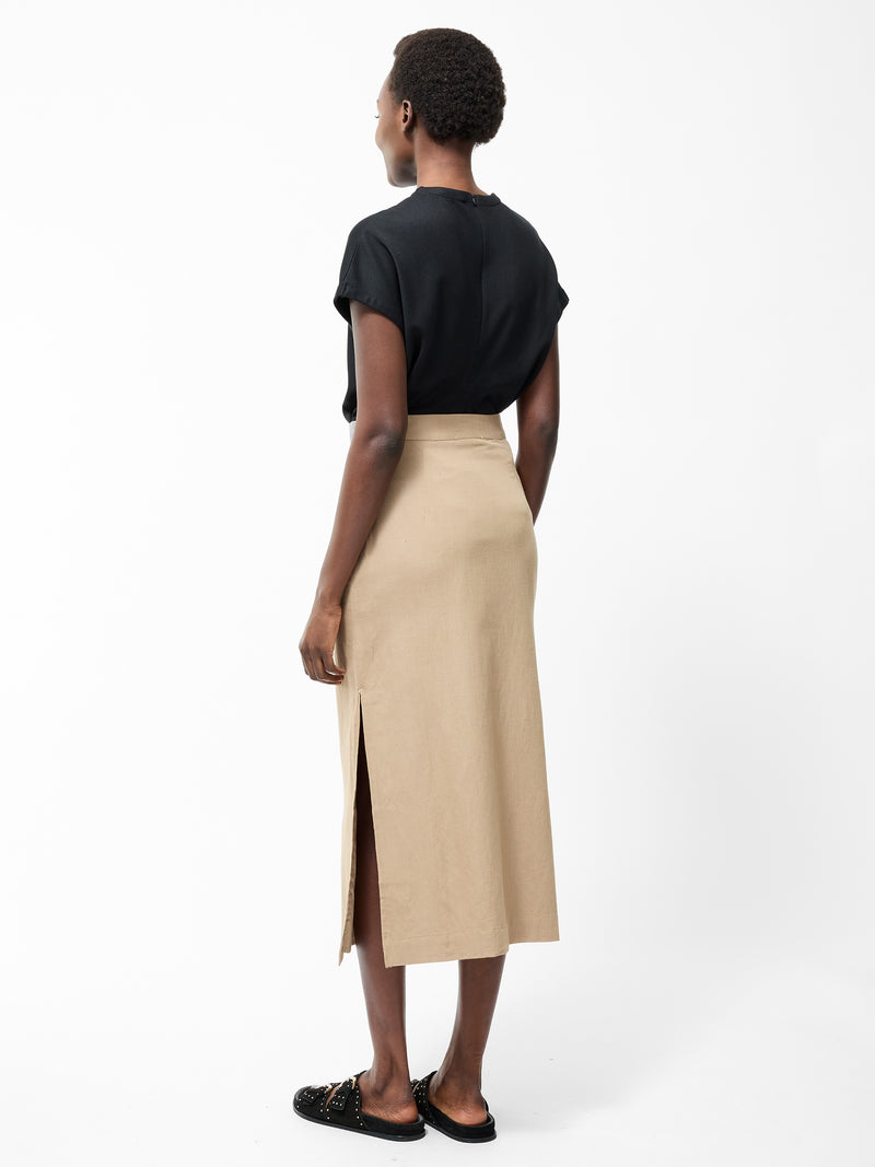 Linen Column Midi Skirt