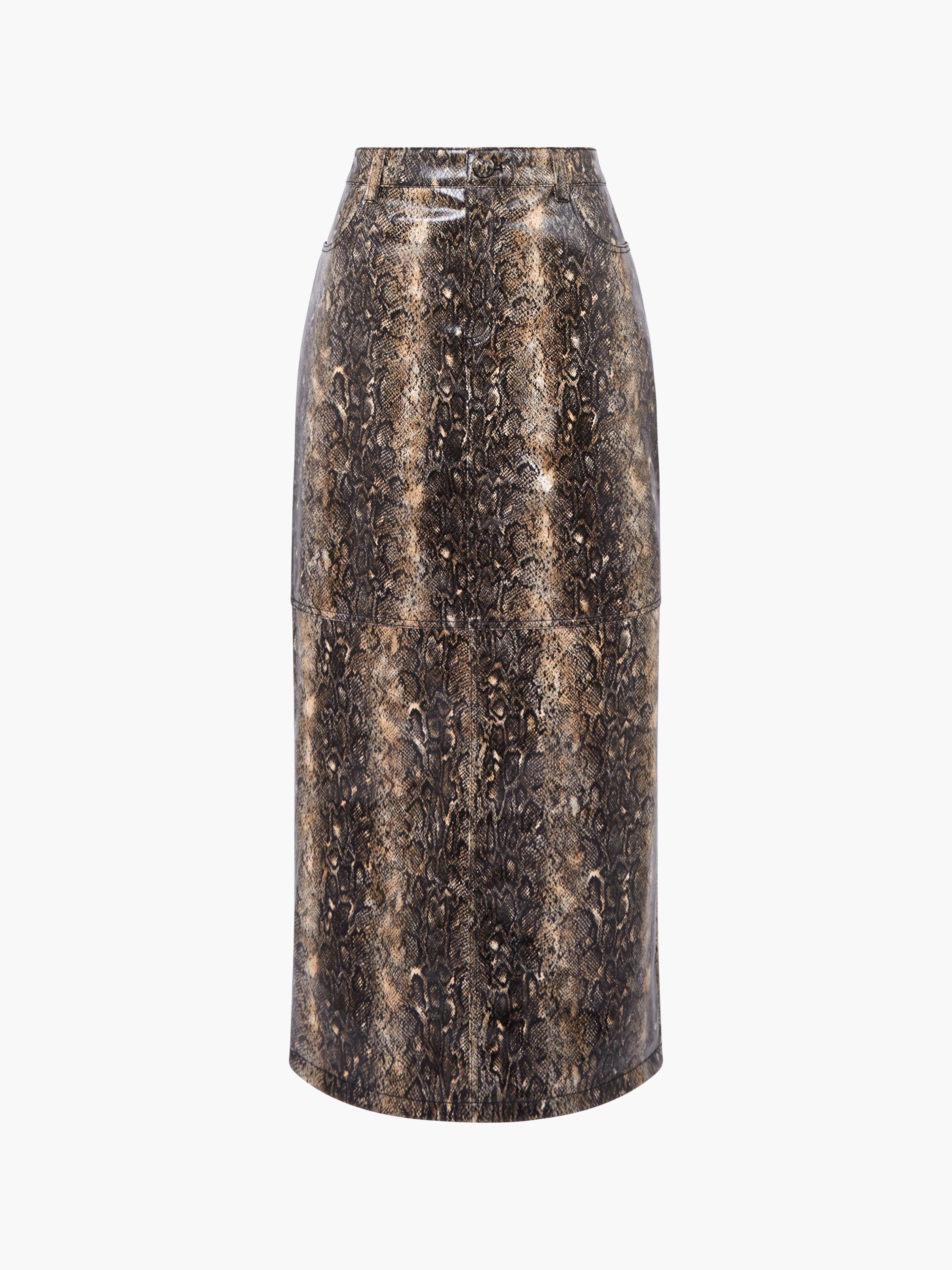 Brandy Snakeskin PU Midi Skirt