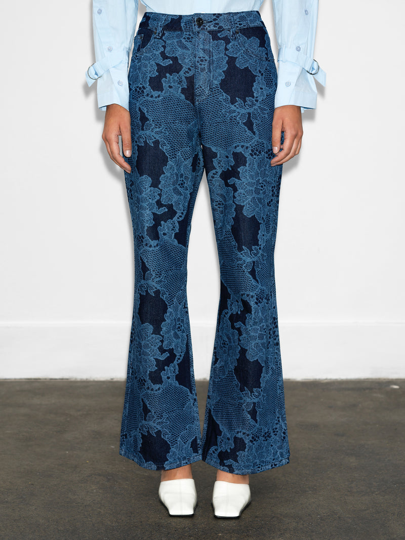 Jennie Denim Lace Print Flared Jeans