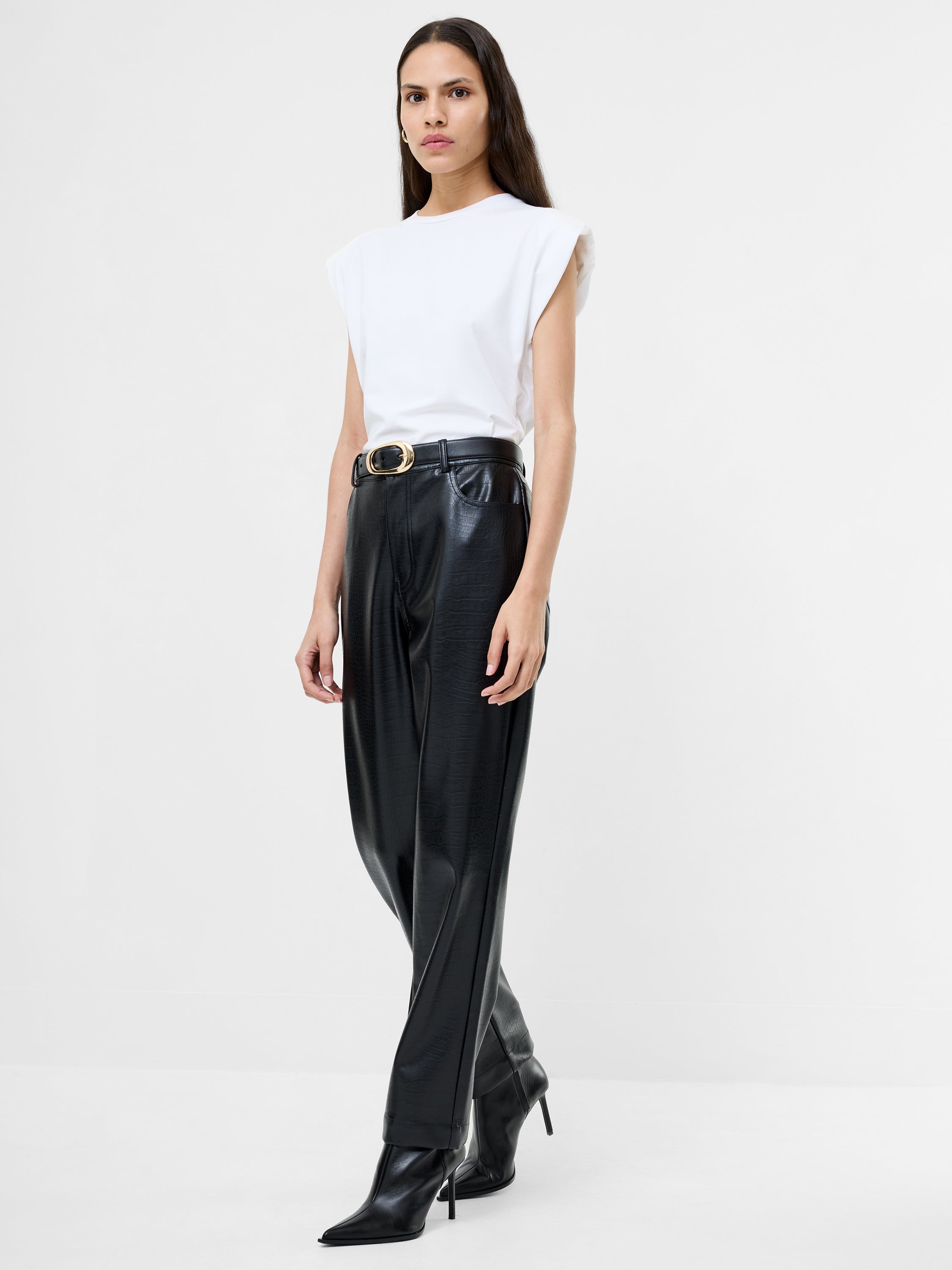 Brody Croc PU Straight Leg Trousers