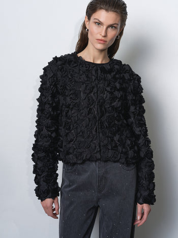 Verity 3D Floral Textured Cropped Jacket