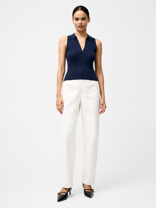 Mozza Collared V Neck Sleeveless Jumper