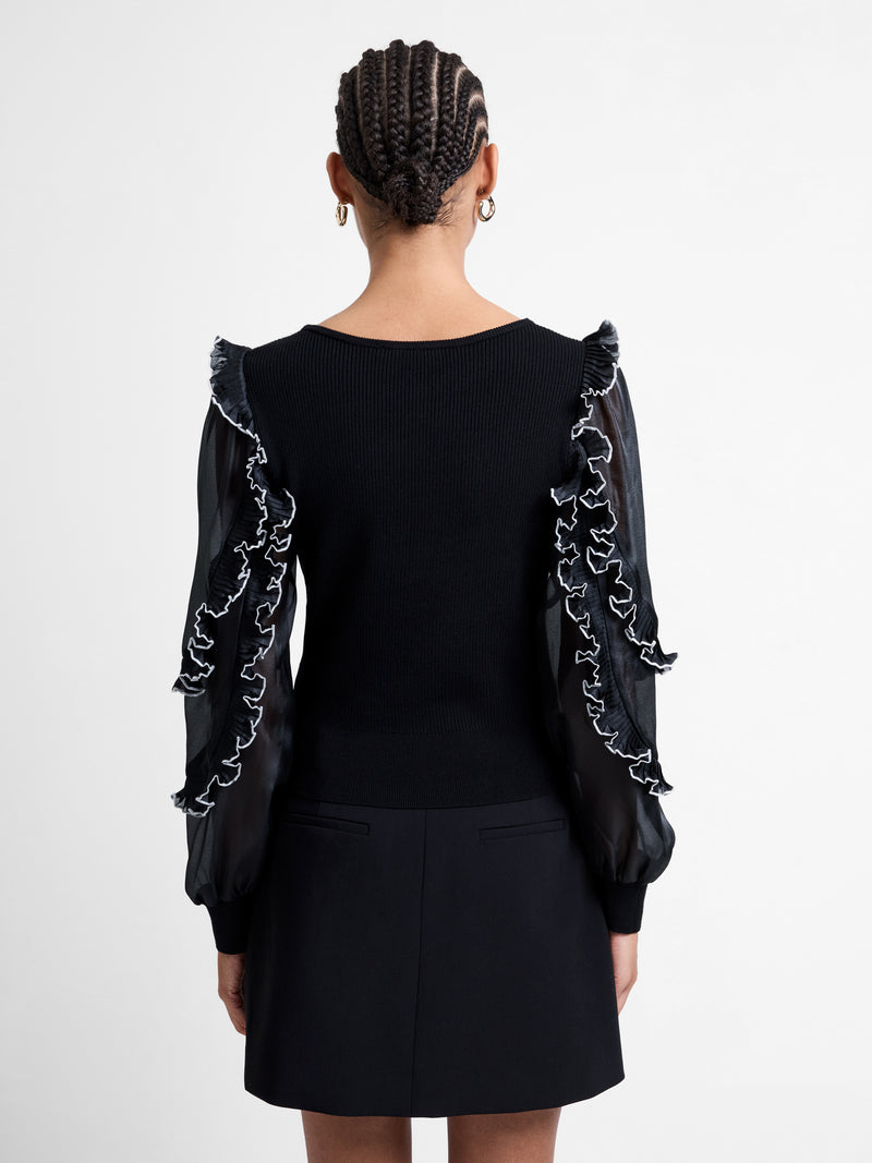 Krista Mix Ruffle Trim Long Sleeve Top