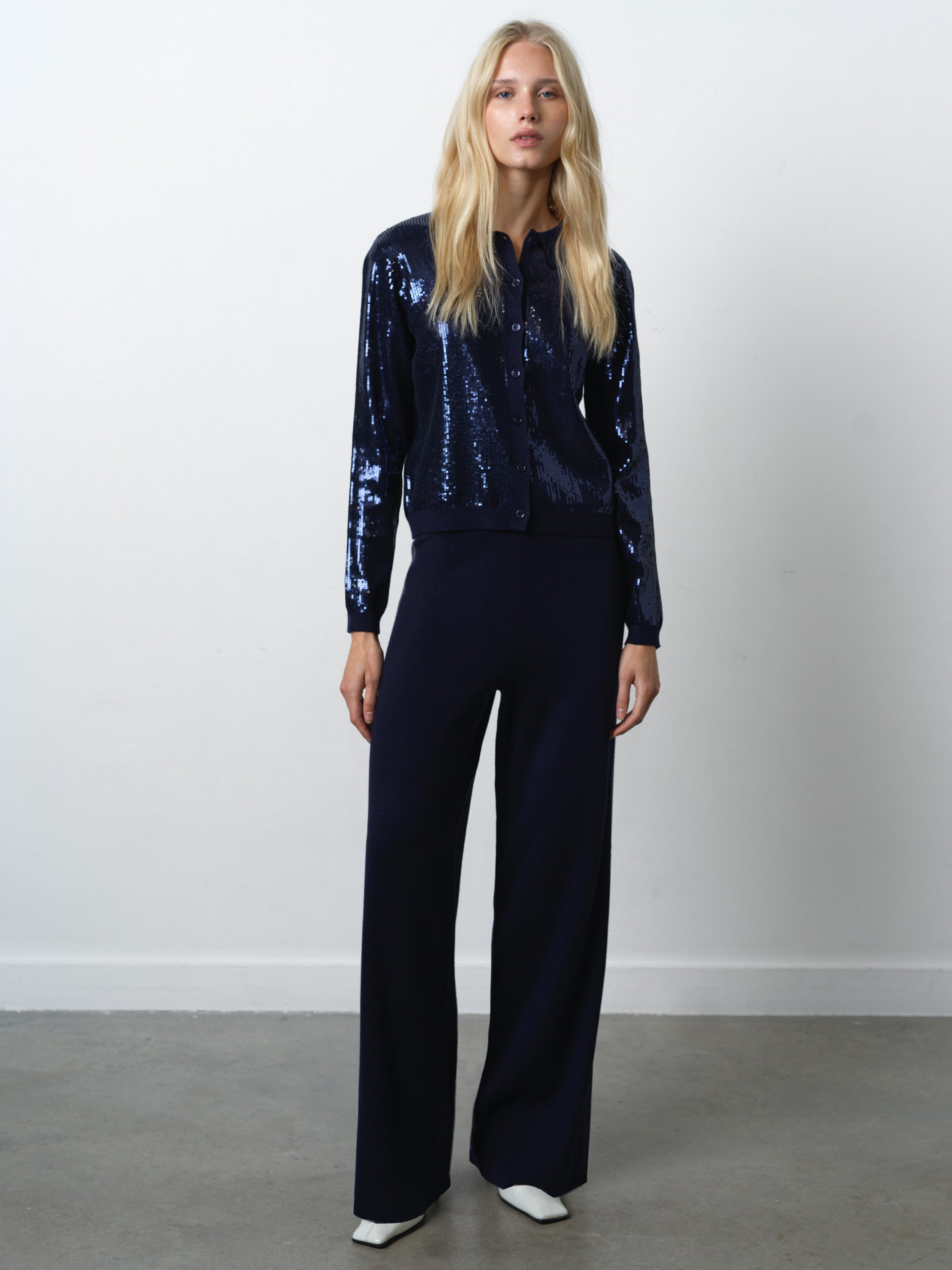 Hannah Knit Sequin Long Sleeve Button Through Top