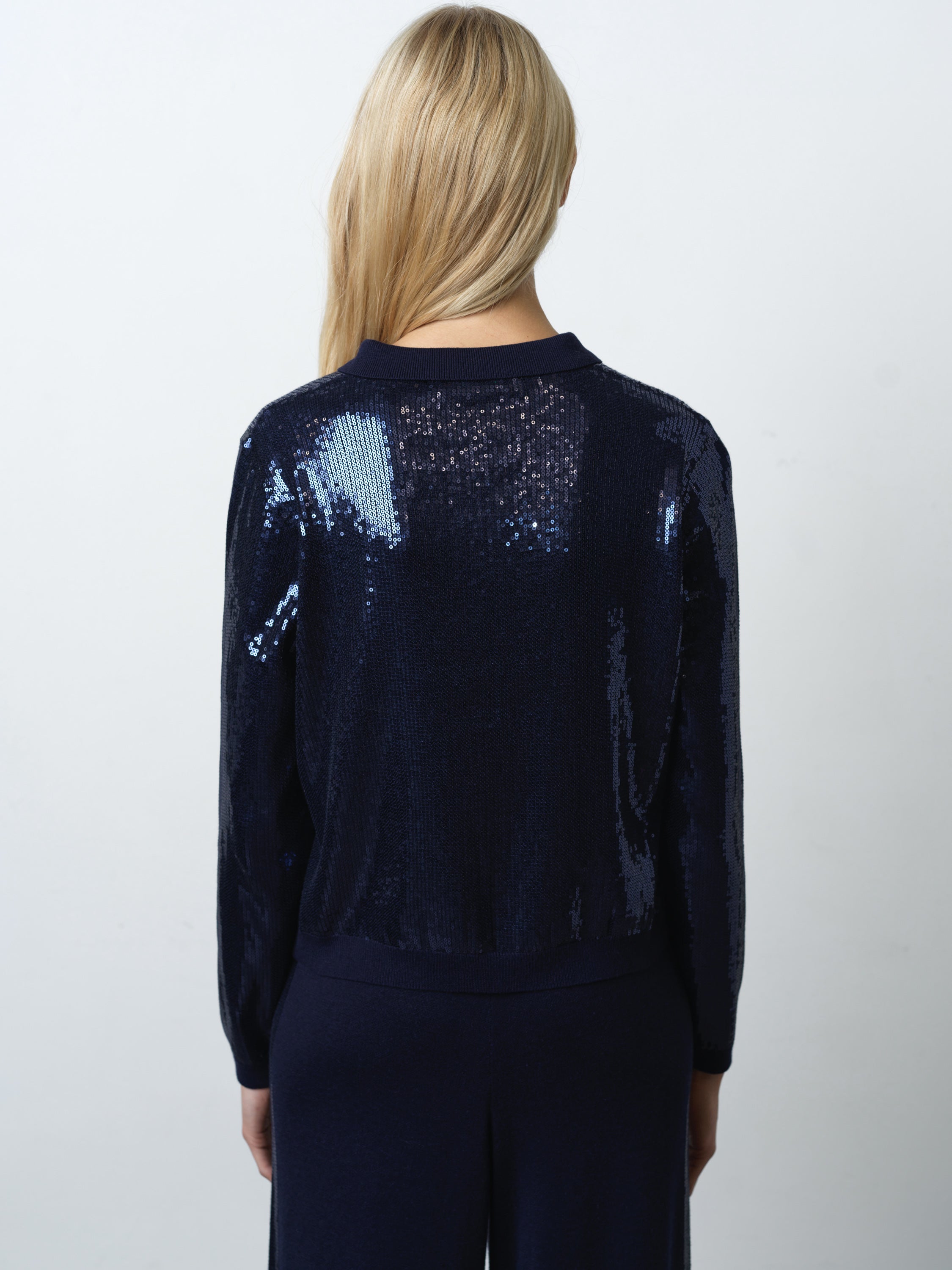 Hannah Knit Sequin Long Sleeve Button Through Top