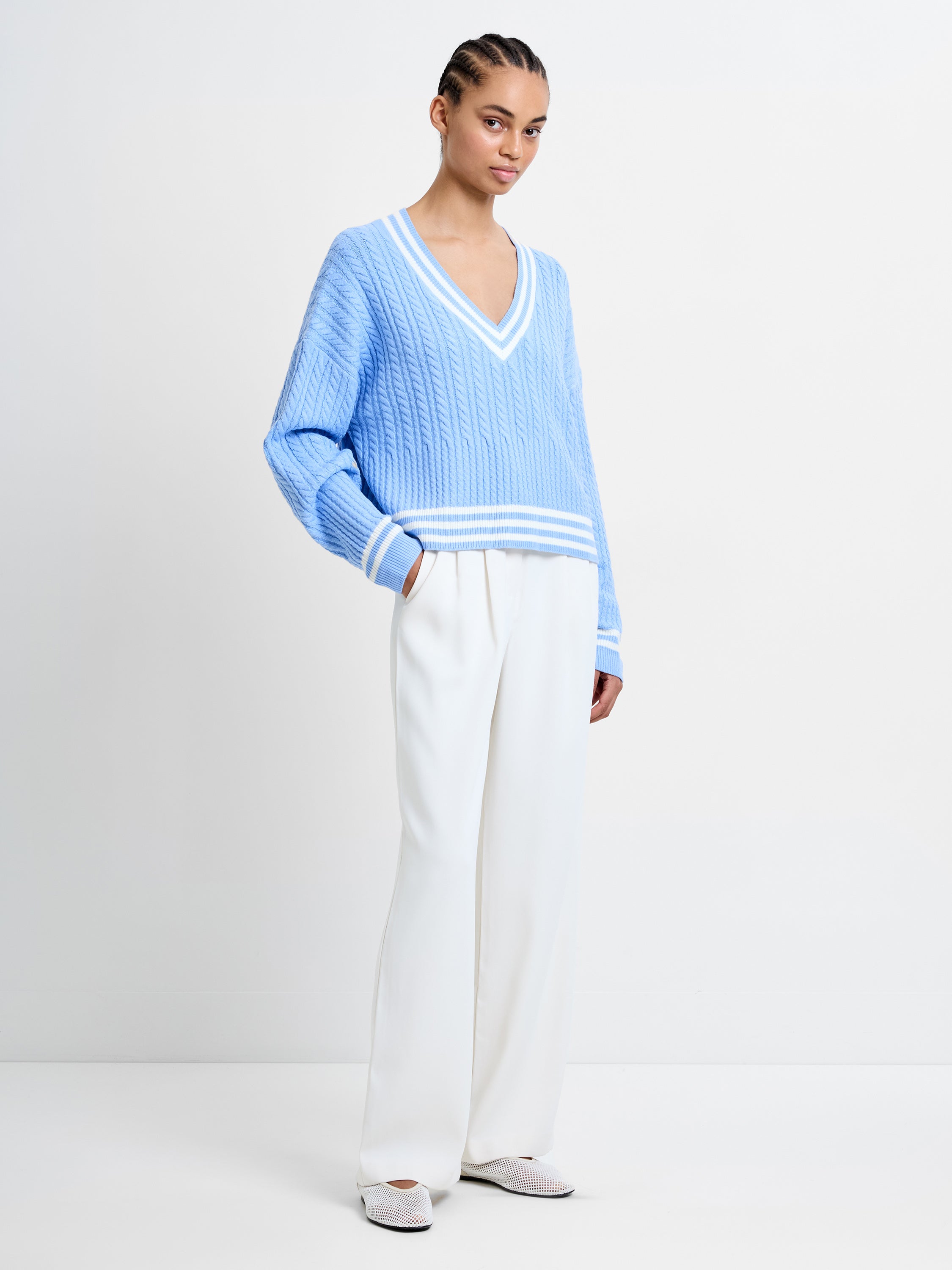 Babysoft Cable V Neck Jumper