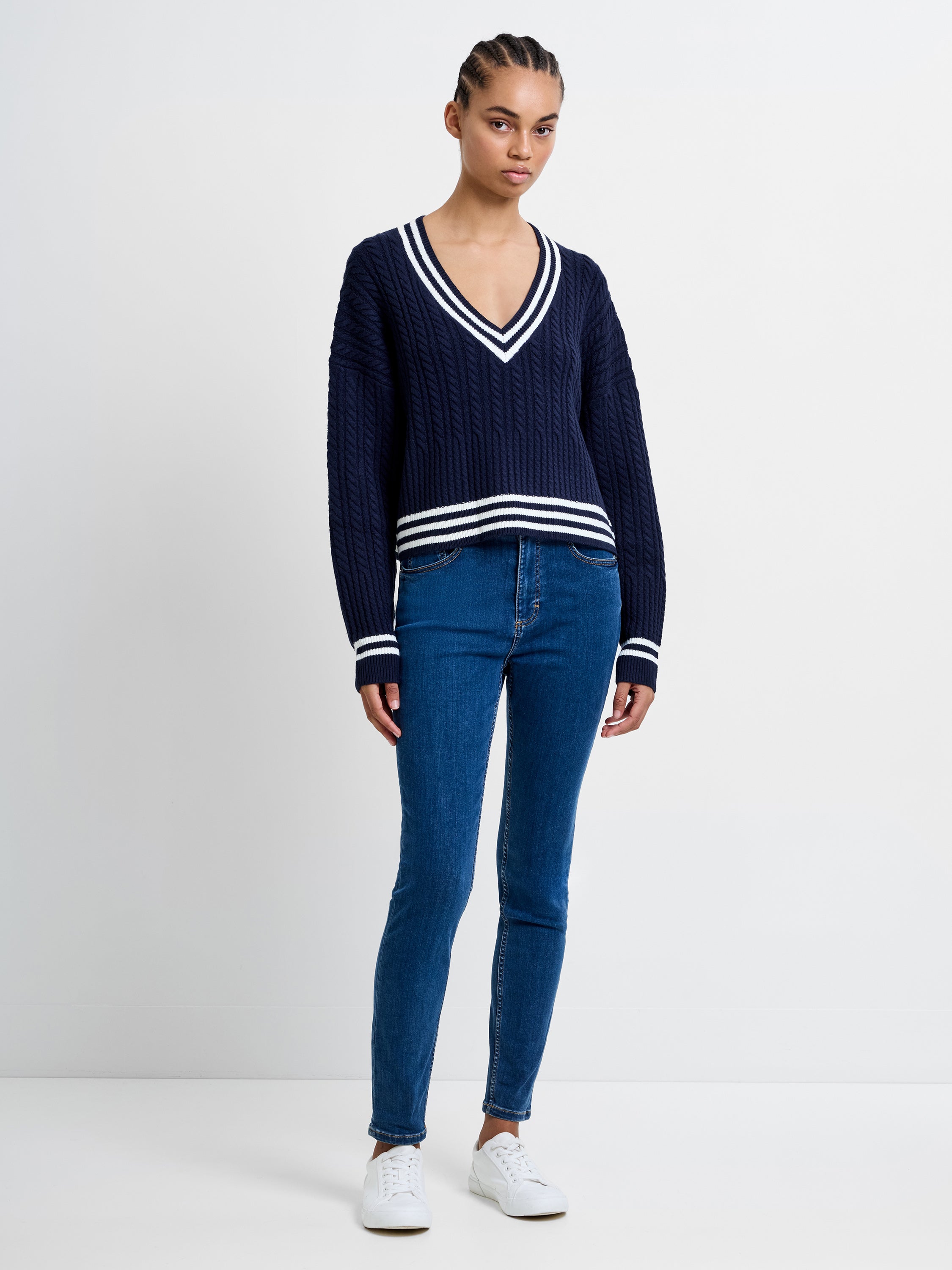 Babysoft Cable V Neck Jumper