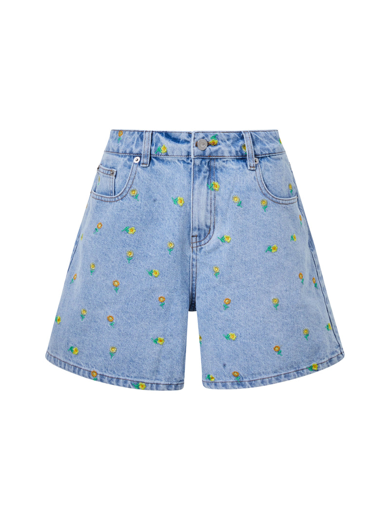 Dallas Daisy Embroidered Denim Shorts