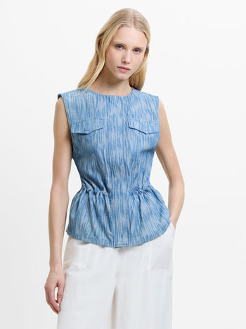 Bessie Textured Denim Cinched Waistcoat
