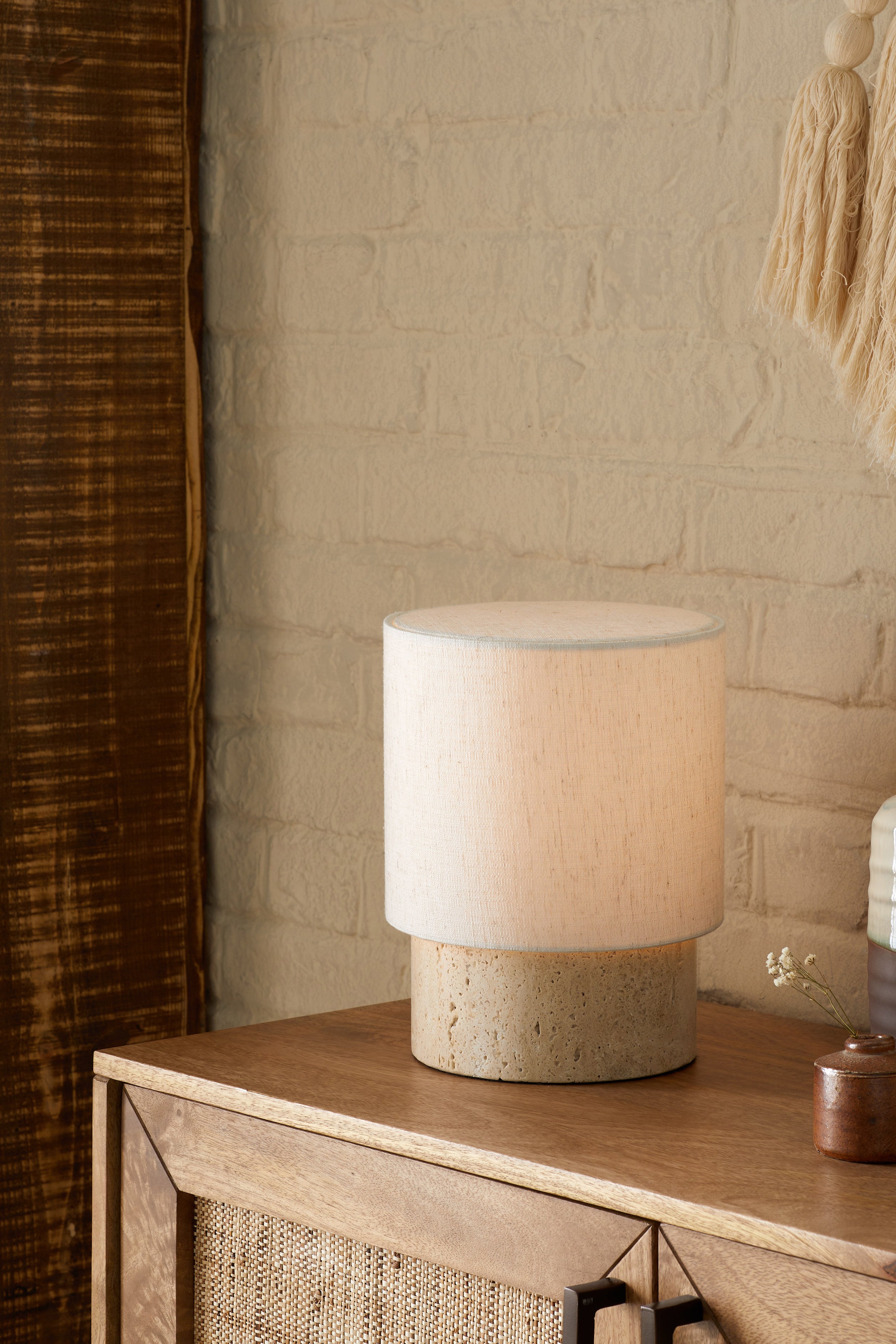 Travertine Cylinder Table Lamp