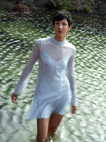 Elizabeth Chiffon Faux Pearl Mini Dress