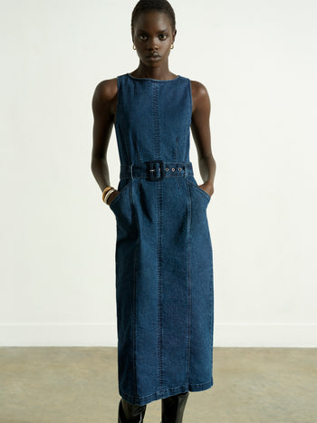 Arywoode Denim Belted Midi Dress