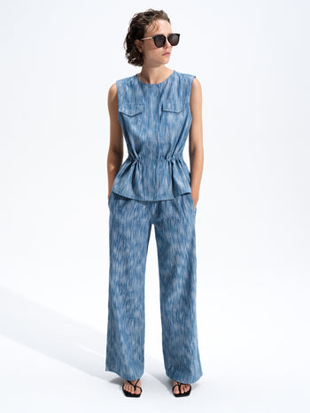 Bessie Textured Denim Wide Leg Trousers