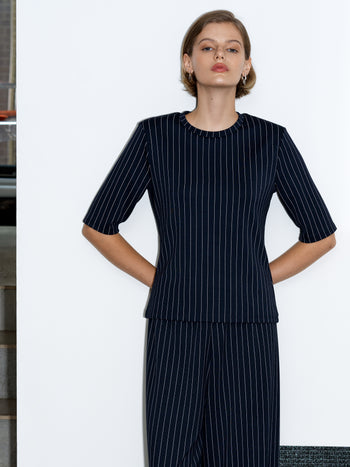Regina Jersey Pinstripe Shoulder Pad T-Shirt