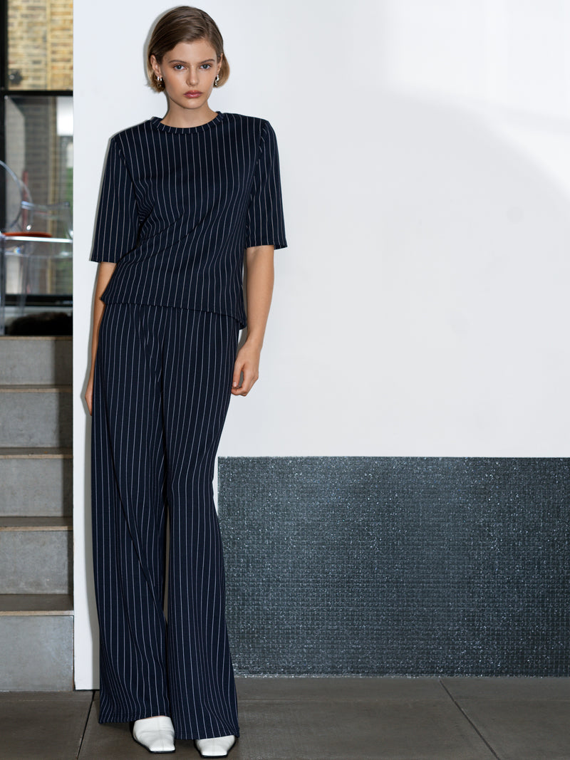 Regina Jersey Pinstripe Wide Leg Trousers
