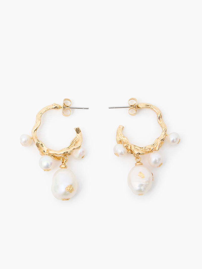 Mixed Pearl Drop Hoop Earrings