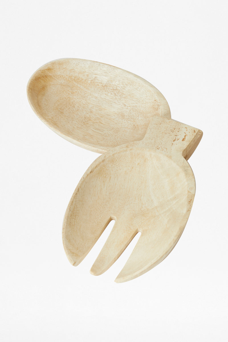 sun bleach wooden salad server natural/white